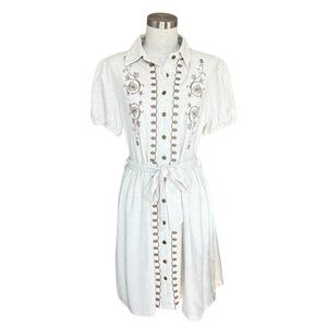 Embroidered Floral Polo Beige Midi Dress